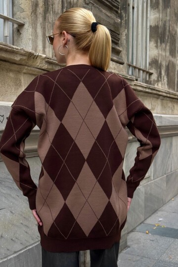 Bisiklet Yaka Baklava Desenli Triko Kazak