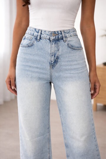 Bol Paça Yüksek Bel Açık Mavi Jean