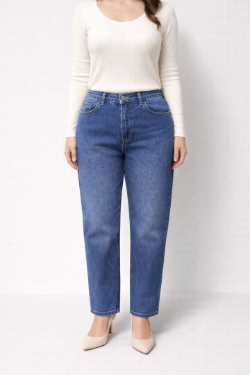 Büyük Beden Lacivert Boyfriend Jean