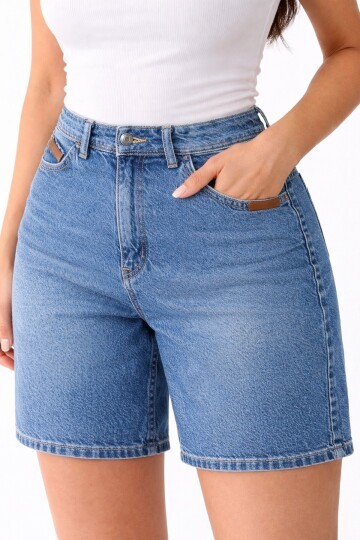 Büyük Beden Lacivert Jean Şort