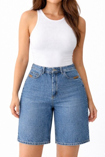 Büyük Beden Lacivert Jean Şort