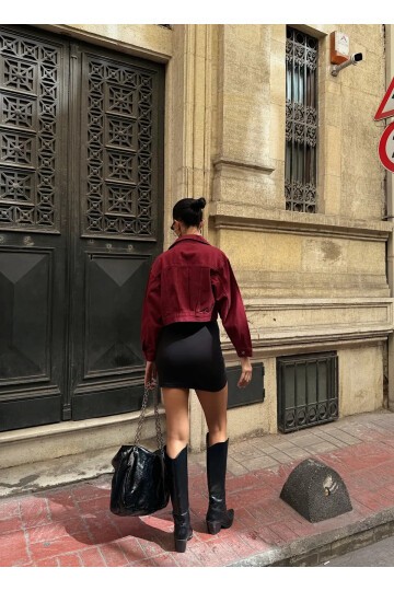 Çift Cep Denim Crop Ceket