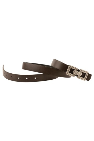 Çift Kare Tokalı Deri Kahverengi Kadın Kemer