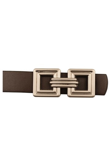 Çift Kare Tokalı İkili Set Kahverengi_Bej Kadın Kemer