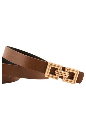 Çift Kare Tokalı İkili Set Siyah_Taba Kadın Kemer