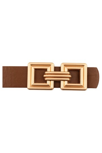 Çift Kare Tokalı İkili Set Siyah_Taba Kadın Kemer