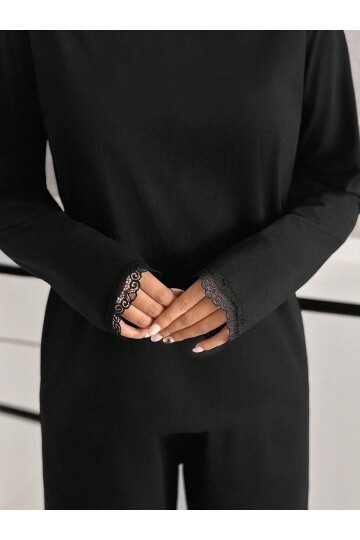 Dantel Detay Premium Siyah Suprem Pijama