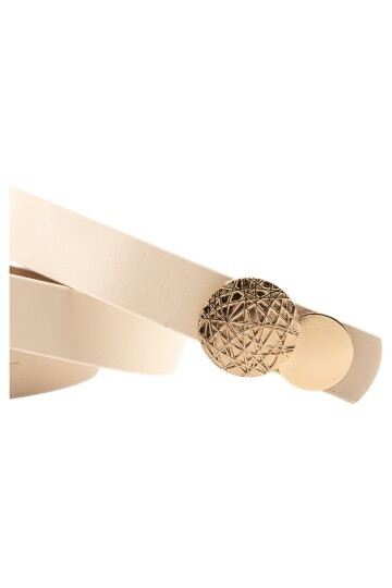 Desenli Yuvarlak Tokalı Bej Kadın Kemeri