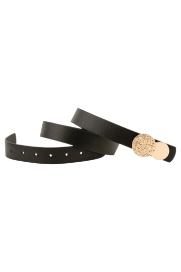 Desenli Yuvarlak Tokalı Siyah Kadın Kemeri