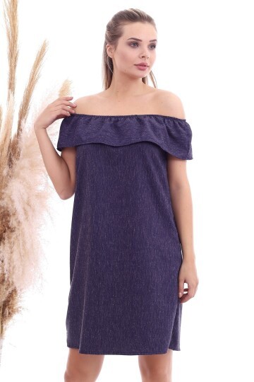 Dokulu Keten Madonna Yaka Elbise