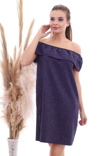 Dokulu Keten Madonna Yaka Elbise