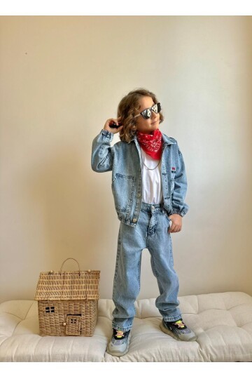 Erkek Çocuk Pantalon Ceket Kot Takım T-Shirt Dahil 3lü Set