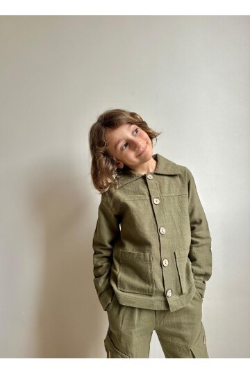 Erkek Çocuk Yıkamalı Keten Gömlek Pantolon Takım