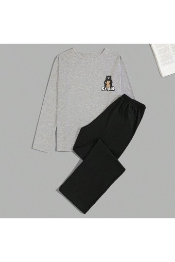 Erkek Uzun Kollu Pijama Takımı Ayı Baskılı