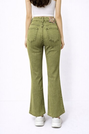 Esnek Yeşil İspanyol Paça Jean