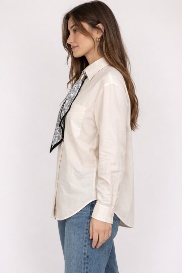 Fularlı Gömlek Ekru
