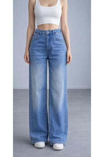 Geniş Paça Mavi Jean