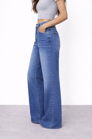 Geniş Paça Yüksek Bel Jean