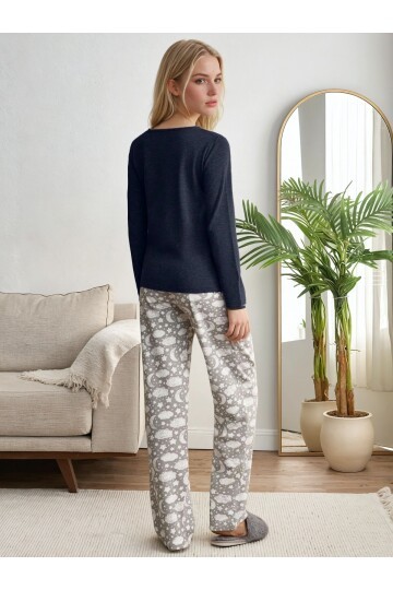 Good Night Baskılı Uzun Kollu Pijama Takımı