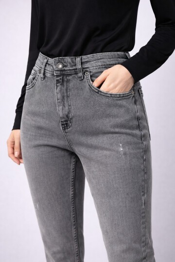 Gri Esnek Dar Paça Jean