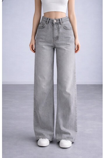 Gri Geniş Paça Jean
