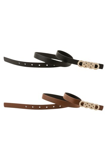 İkili Düğüm Tokalı İkili Siyah_Taba Kadın Kemer