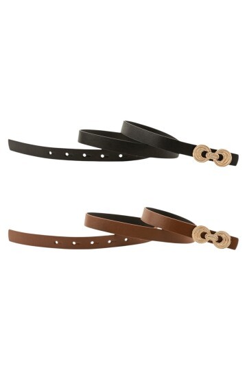 İnce Düğüm Tokalı İkili Siyah_Taba Kadın Kemeri