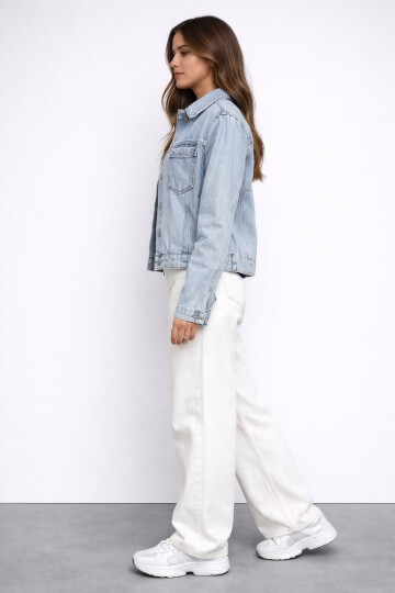 Kadın Açık Mavi Jean Ceket