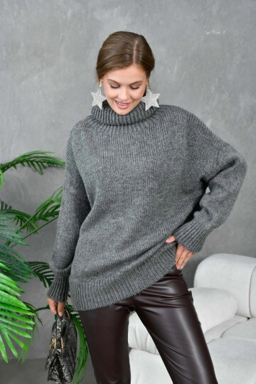 Kadın Balıkçı Yaka Kaşkorse Oversize Triko Tunik