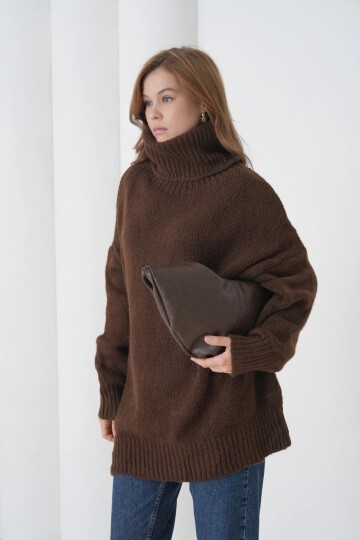 Kadın Balıkçı Yaka Kaşkorse Oversize Triko Tunik