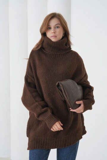 Kadın Balıkçı Yaka Kaşkorse Oversize Triko Tunik