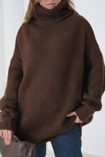 Kadın Balıkçı Yaka Kaşkorse Oversize Triko Tunik