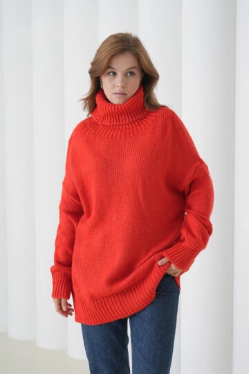 Kadın Balıkçı Yaka Kaşkorse Oversize Triko Tunik