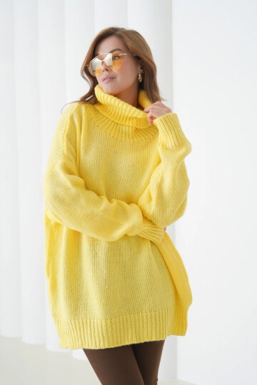 Kadın Balıkçı Yaka Kaşkorse Oversize Triko Tunik