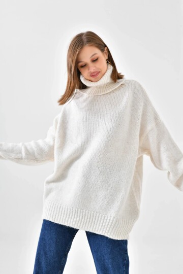 Kadın Balıkçı Yaka Kaşkorse Oversize Triko Tunik