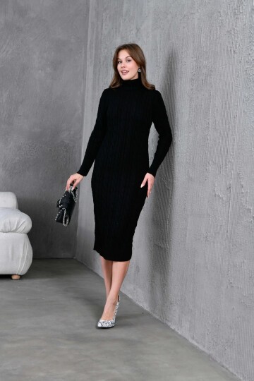 Kadın Balıkçı Yaka Örgü Detay Kışlık Triko Elbise