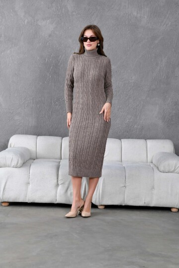 Kadın Balıkçı Yaka Örgü Detay Kışlık Triko Elbise