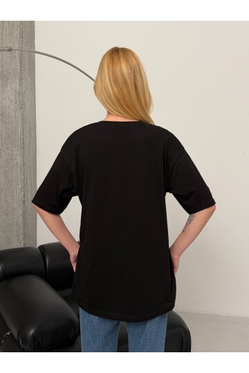 Kadın Baskılı Oversize T-Shirt Siyah