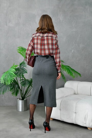 Kadın Bel Lastikli Yırtamaç Detay Uzun Triko Etek