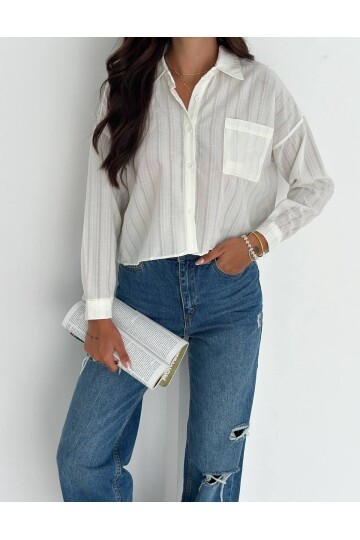 Kadın Beyaz Çizgili Salaş Gömlek