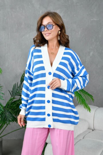 Kadın Bilek Etek Ve Banları Fitilli Çizgi desenli Triko Hırka