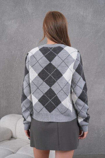 Kadın Bisiklet Yaka Baklava Desenli Düğme Kapama Triko Hırka Ceket