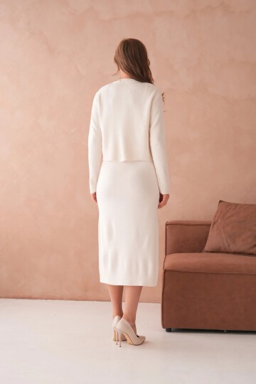 Kadın Bisiklet Yaka Düğme Detay Dokulu Ceket Elbise İkili Triko Takım