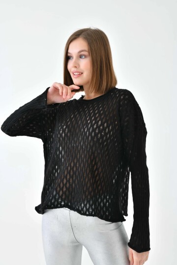 Kadın Bisiklet Yaka Örgü Detay Triko Kazak