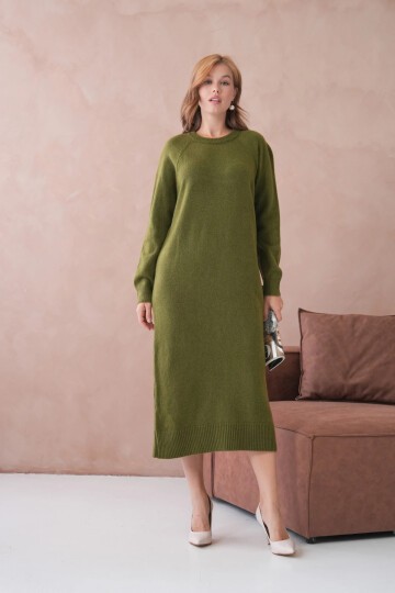 Kadın Bisiklet Yaka Yumuşak Dokulu Maksi Boy Şardonlu Oversize Triko Elbise