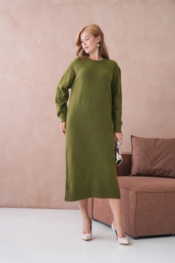 Kadın Bisiklet Yaka Yumuşak Dokulu Maksi Boy Şardonlu Oversize Triko Elbise