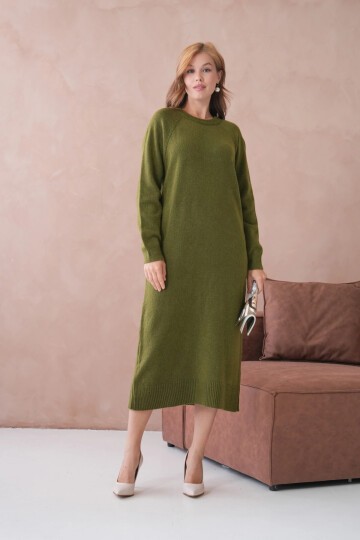 Kadın Bisiklet Yaka Yumuşak Dokulu Maksi Boy Şardonlu Oversize Triko Elbise