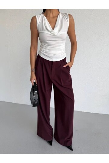 Kadın Degaje Yaka Kolsuz Bluz Beyaz