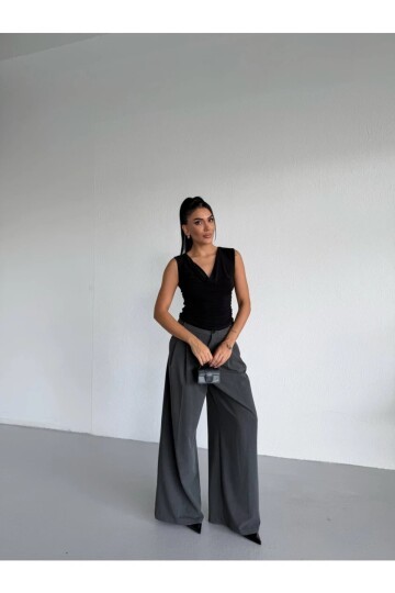 Kadın Degaje Yaka Kolsuz Bluz Siyah