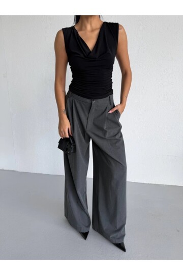 Kadın Degaje Yaka Kolsuz Bluz Siyah